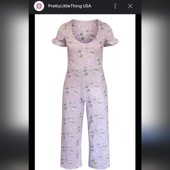 PrettyLittleThing Lilac Daisy Printed Puff Short Sleeve Culotte Jumpsuit - Picture 5 of 6